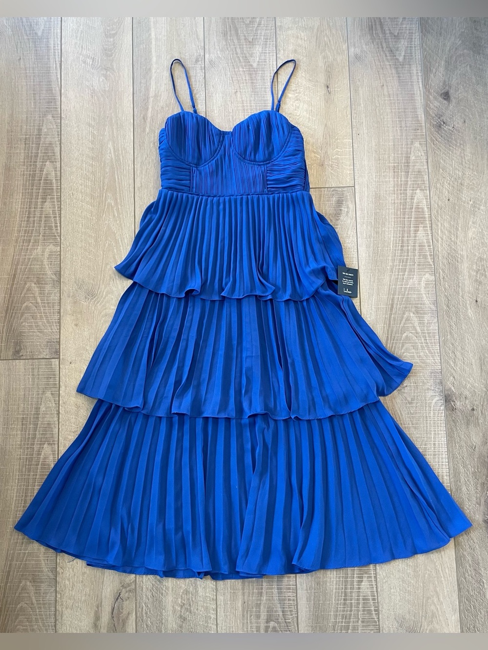 Lulu's Royal Blue Tiered Pleated Spaghetti Strap Wedding Dress